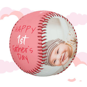 Cute 1st Father`s Day Script 2 Photo Collage Baseball