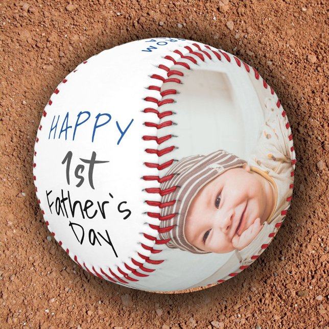 Cute 1st Father`s Day Script 2 Photo Collage Softball (Creator Uploaded)