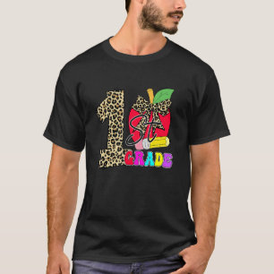 Cute 1st Grade Teacher Students Leopard Apple Back T-Shirt