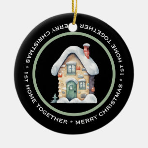 CUTE 1st HOME TOGETHER, OLD FASHIONED HOUSE SNOW Ceramic Tree Decoration