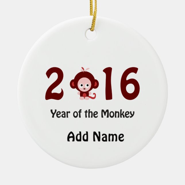 Cute 2016 year of the monkey ceramic tree decoration (Front)