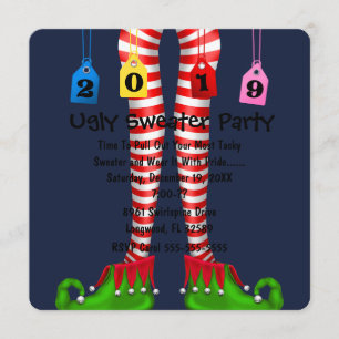 Cute 2019 Elf Stocking Chritmas Party Invite