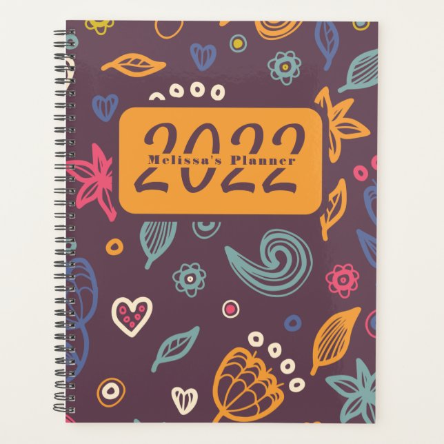 Cute 2022 Botanical Pattern Personalised Planner (Front)
