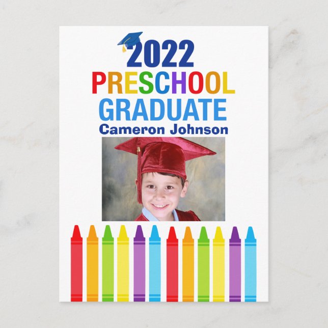 Cute 2022 Preschool Graduate Photo Announcement Postcard (Front)