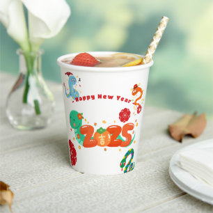 Cute 2025 Cartoon Snake Zodiac Chinese New Year Paper Cups