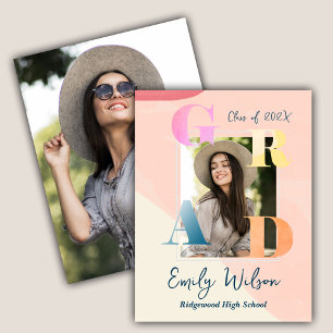 Cute 2025 GRAD 2 Photo Graduate Announcement Postcard