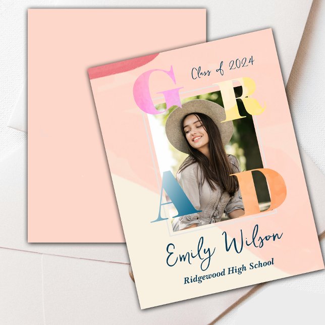 Cute 2025 GRAD Photo Graduate Announcement Postcard (Cute 2024 GRAD Photo Graduate Announcement Postcard)