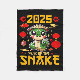 Cute 2025 Year Of The Snake Happy Chinese New Year Fleece Blanket