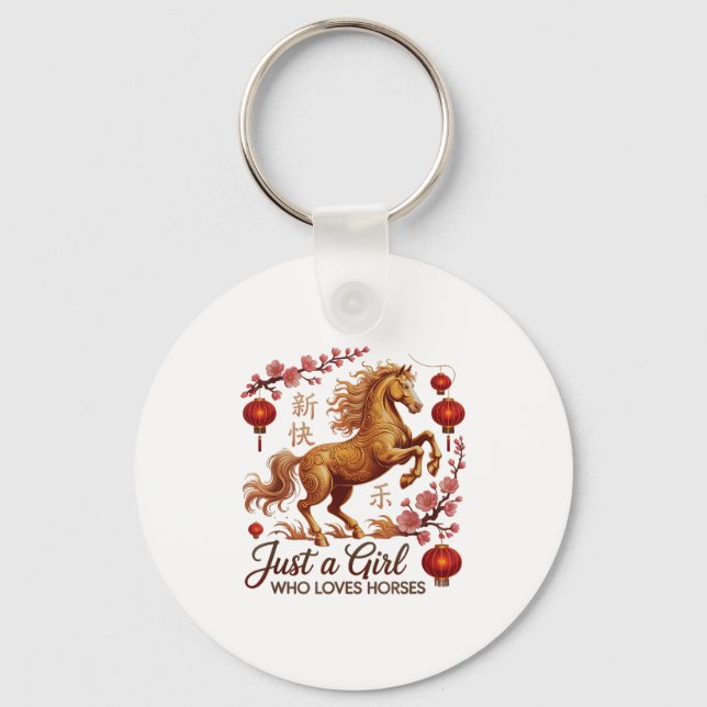 Cute 2026 Just Girl Who Loves Horses Zodiac Life F Key Ring (Front)