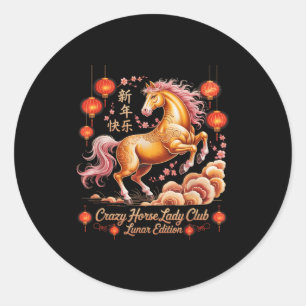 Cute 2026 Year Of Crazy Horse Lady Club Lunar Ride Classic Round Sticker