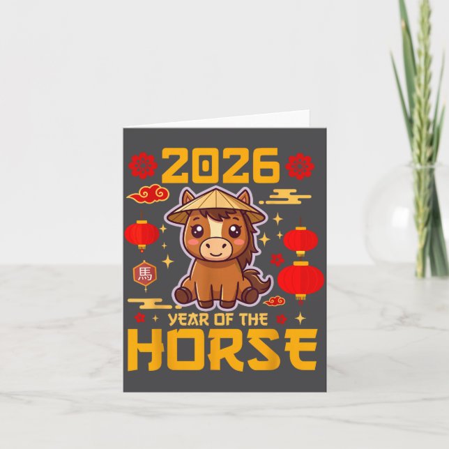 Cute 2026 Year Of The Horse Happy Chinese New Year Card (Front)
