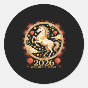Cute 2026 Year Of The Horse Lunar Girl Zodiac Char Classic Round Sticker