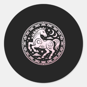 Cute 2026 Year Of The Horse Lunar Girl Zodiac Drag Classic Round Sticker