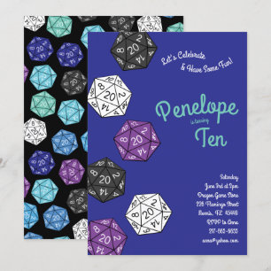 Cute 20 Sided Dice DND Games Kids Birthday Party Invitation