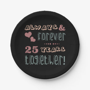 Cute 25th Wedding Anniversary Paper Plate