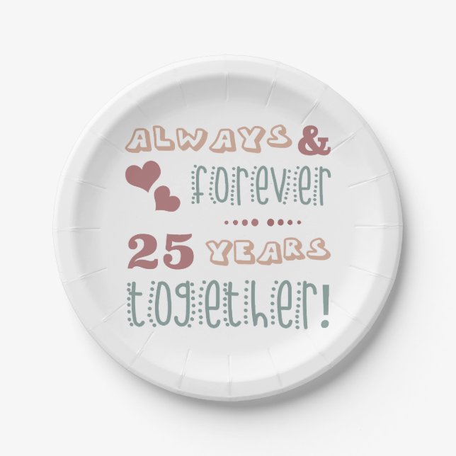 Cute 25th Wedding Anniversary Paper Plate (Front)