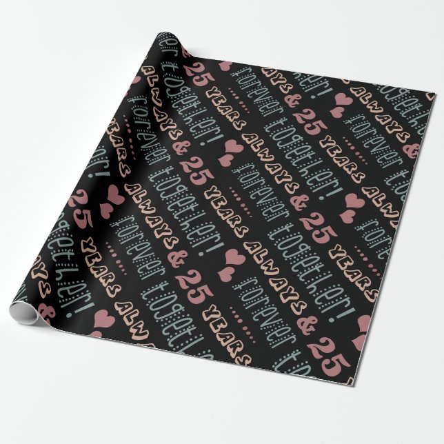 Cute 25th Wedding Anniversary Wrapping Paper (Unrolled)