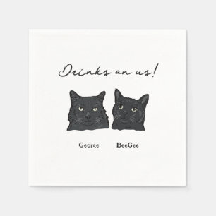 Cute 2 Black Cats Drinks On Us Wedding Napkin