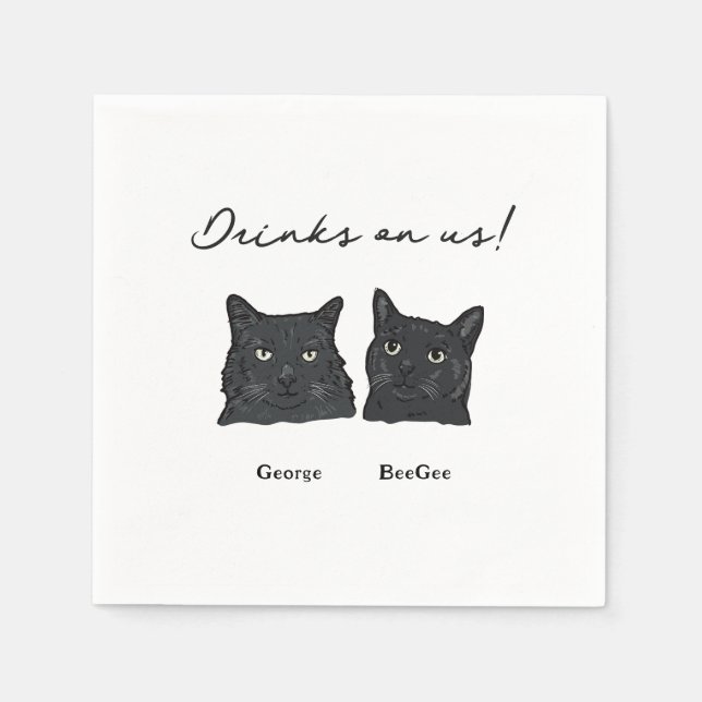 Cute 2 Black Cats Drinks On Us Wedding  Napkin (Front)