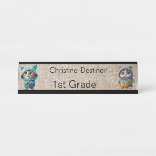 Cute 2-cat images Teacher Desk Name Plate