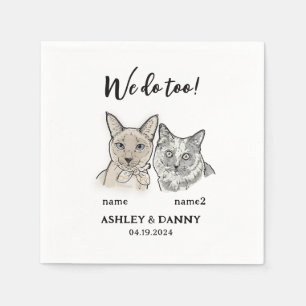 Cute 2 Cats Face Pet We do Too Cocktail Wedding  Napkin