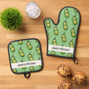 cute 2 peas in a pod (name) oven mitt & pot holder set