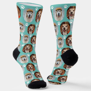  Cute 2 Pet 2 Photo Paw Print Teal Socks