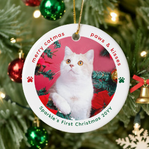 Cute 2 Pet Photo Cats First Christmas Ceramic Tree Decoration