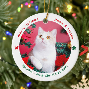 Cute 2 Pet Photo Cats First Christmas Ceramic Tree Decoration