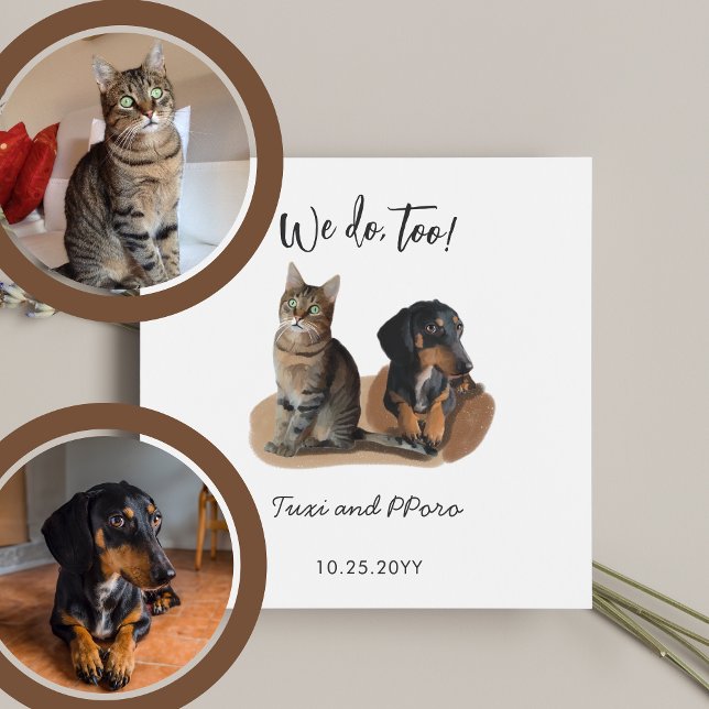 Cute 2 Pets Dog Cat Personalised Wedding Napkin (Creator Uploaded)