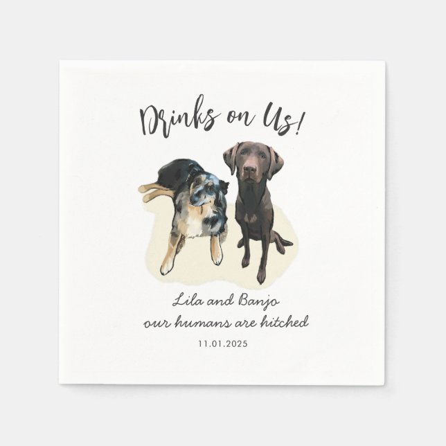 Cute 2 Pets Dog Personalised Wedding Napkins (Front)