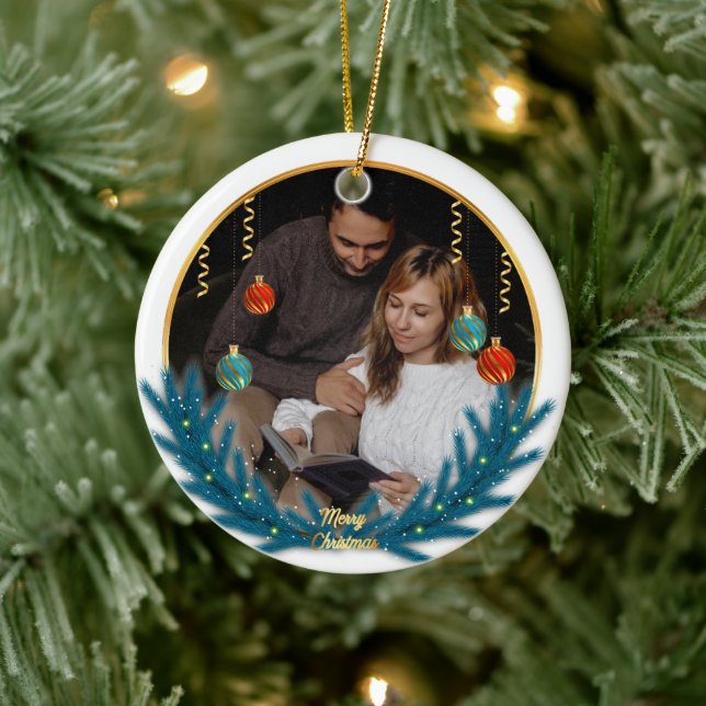 Cute 2 Photo Frame Christmas Ceramic Ornament (Tree)