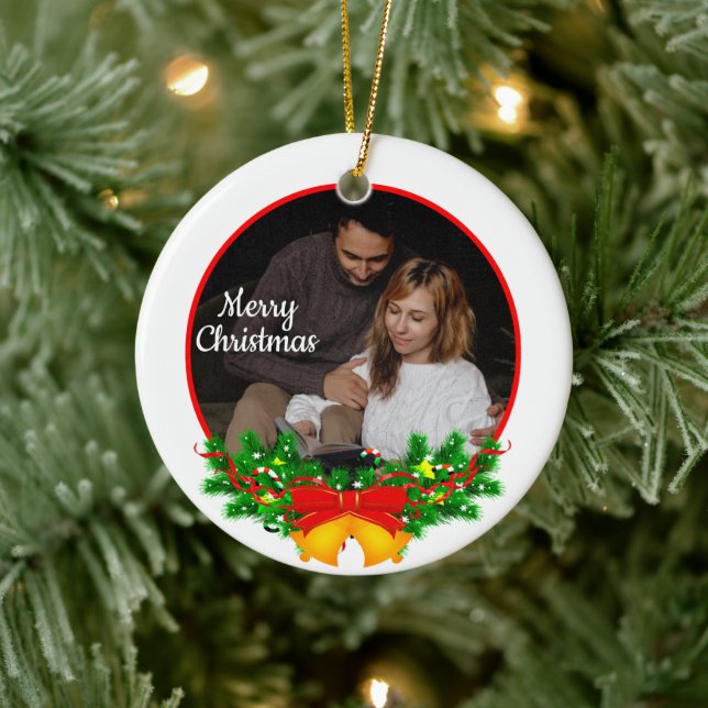 Cute 2 Photo Frame Christmas Ceramic Ornament (Tree)