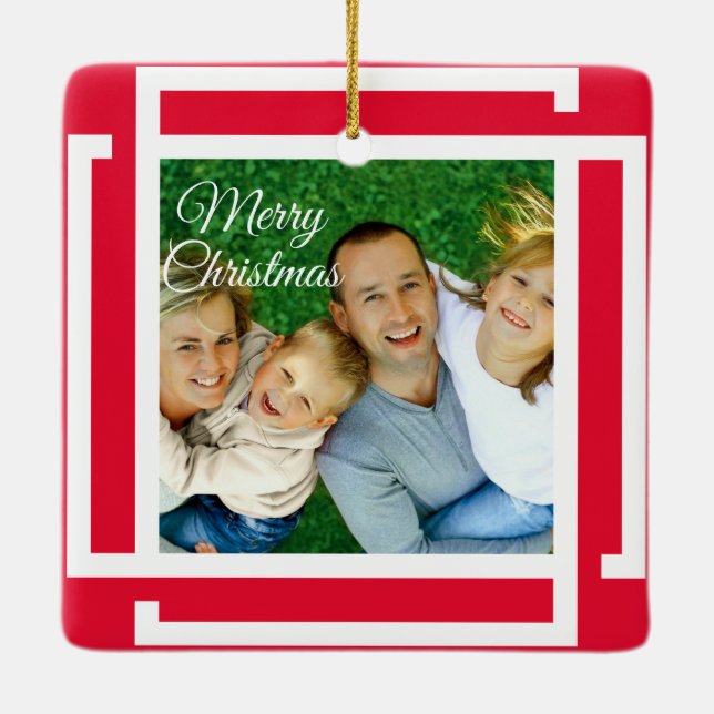 Cute 2 Photo Frame Christmas Ceramic Ornament (Back)