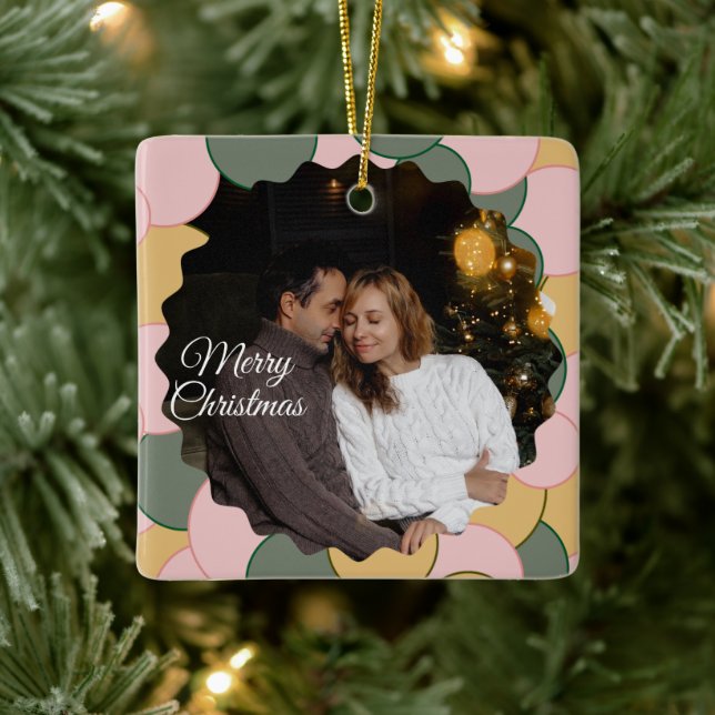 Cute 2 Photo Frame Christmas Ceramic Ornament (Tree)