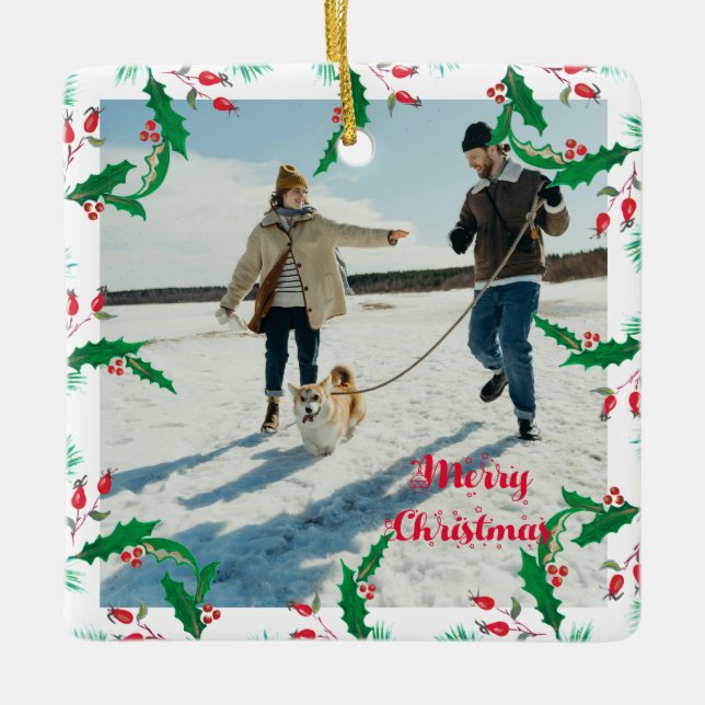 Cute 2 Photo Frame Christmas Ceramic Ornament (Front)