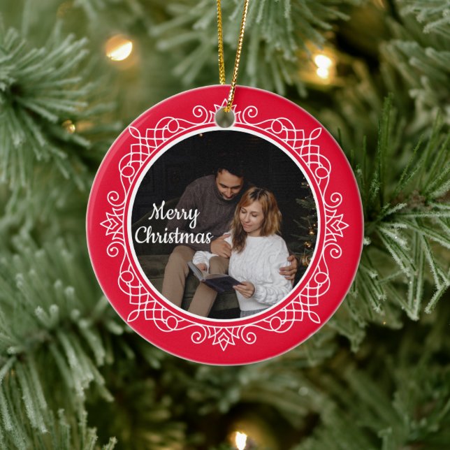 Cute 2 Photo Frame Christmas Ceramic Ornament (Tree)