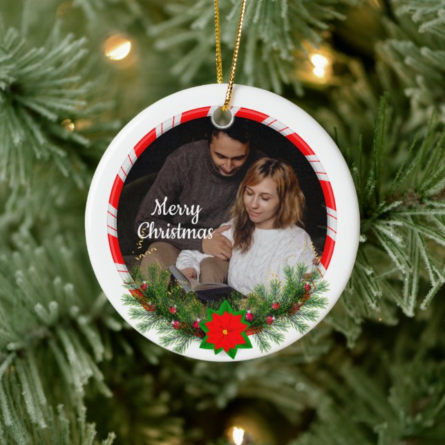 Cute 2 Photo Frame Christmas Ceramic Ornament (Tree)