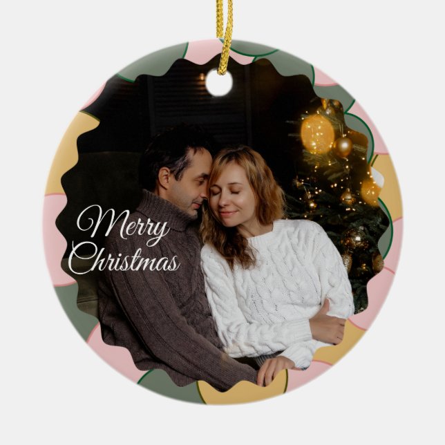 Cute 2 Photo Frame Christmas Ceramic Ornament (Front)