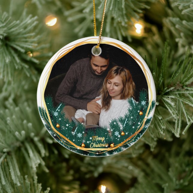 Cute 2 Photo Frame Christmas Ceramic Ornament (Tree)