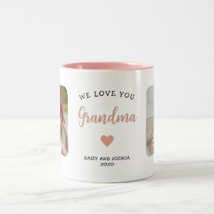 Cute 2-Photo Grandma Modern Keepsake Pink Two-Tone Coffee Mug