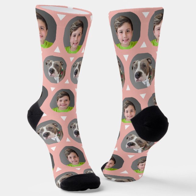 Cute 2 Photo Rose Gold Child Pet Family Pictures Socks (Angled)