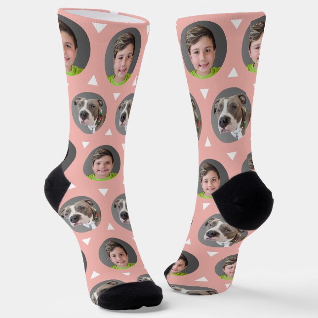 Cute 2 Photo Rose Gold Child Pet Family Pictures Socks (Angled)