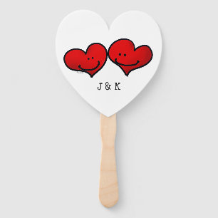 cute 2 red hearts wedding hand fan