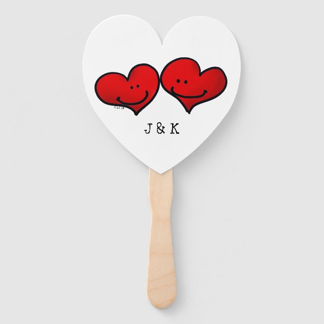 cute 2 red hearts wedding hand fan (Front)