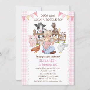 Cute 2nd Birthday Farm Animals Barnyard Kids Invitation