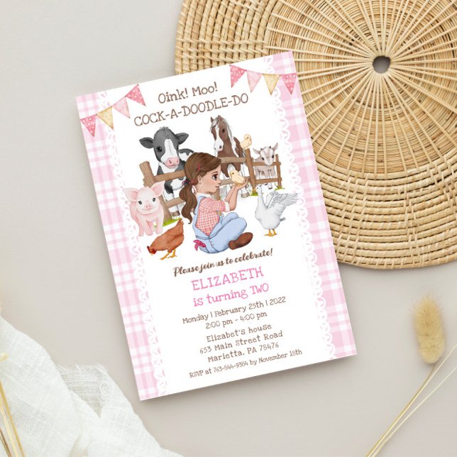 Cute 2nd Birthday Farm Animals Barnyard Kids Invitation (Creator Uploaded)