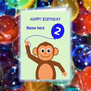 Cute 2nd birthday monkey add name blue card