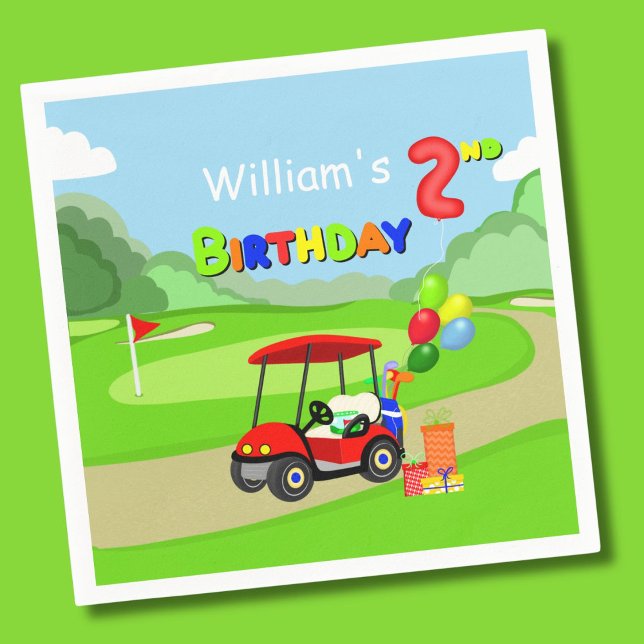 Cute 2nd Birthday Red Golf Cart Boy's Napkin (Creator Uploaded)