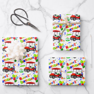 Cute 2nd Birthday Red Golf Cart Boy's  Wrapping Paper Sheet